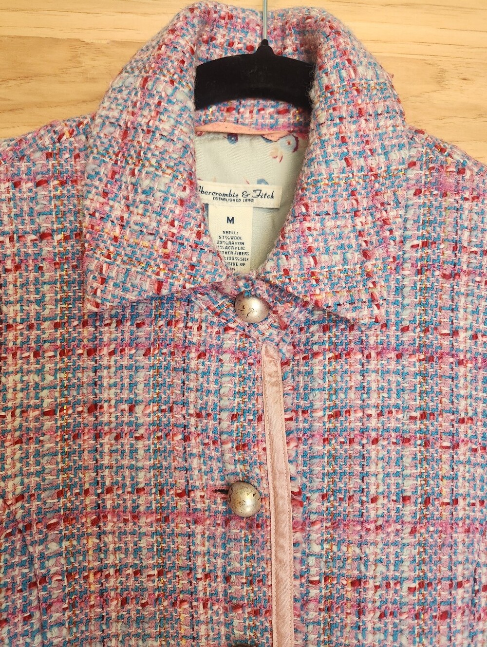VINTAGE Y2K ABERCROMBIE & FITCH WOOL BLEND TWEED JACKET BLAZER MEDIUM COQUETTE - Picture 11 of 11